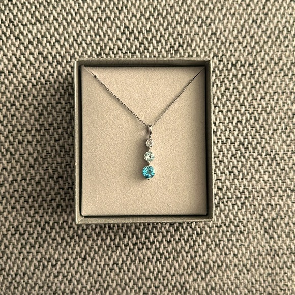 Blue and White Topaz Three Stone Pendant in Sterling Silver - Picture 2 of 7